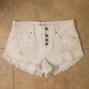 Frayed Denim High Rise Shorts - White